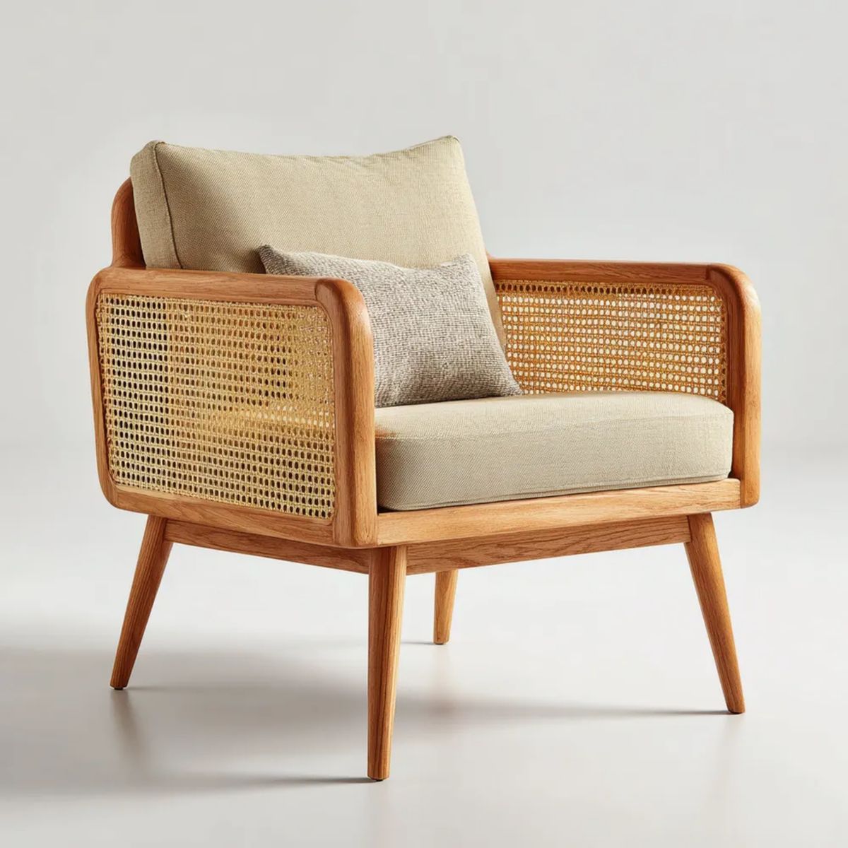 Fotel, Living- room fotel w Dębie i rattan Britwood, beżowy, 75 x 70 x 80 cm