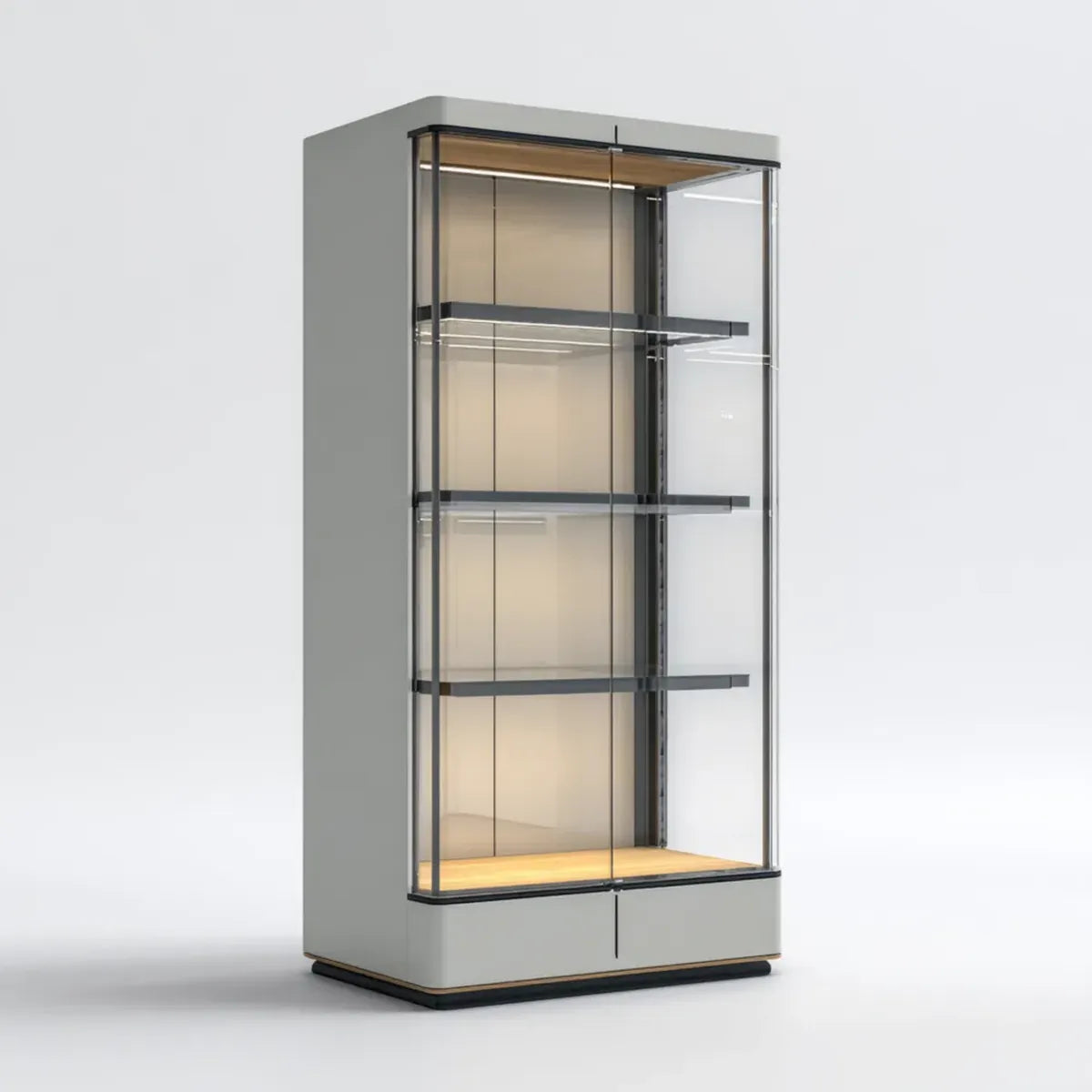 Witryna, Szara salon ze szkła hartowanego drzwi 80 x 40 x 180 cm w prostokątnym MDF