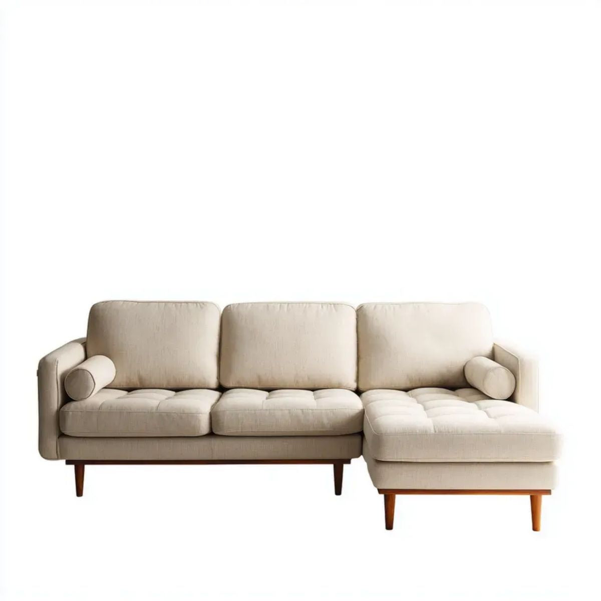 Sofa, 3-osobowa poliestrowy beżowy sofa z szezlongiem 230 x 150 x 85 cm