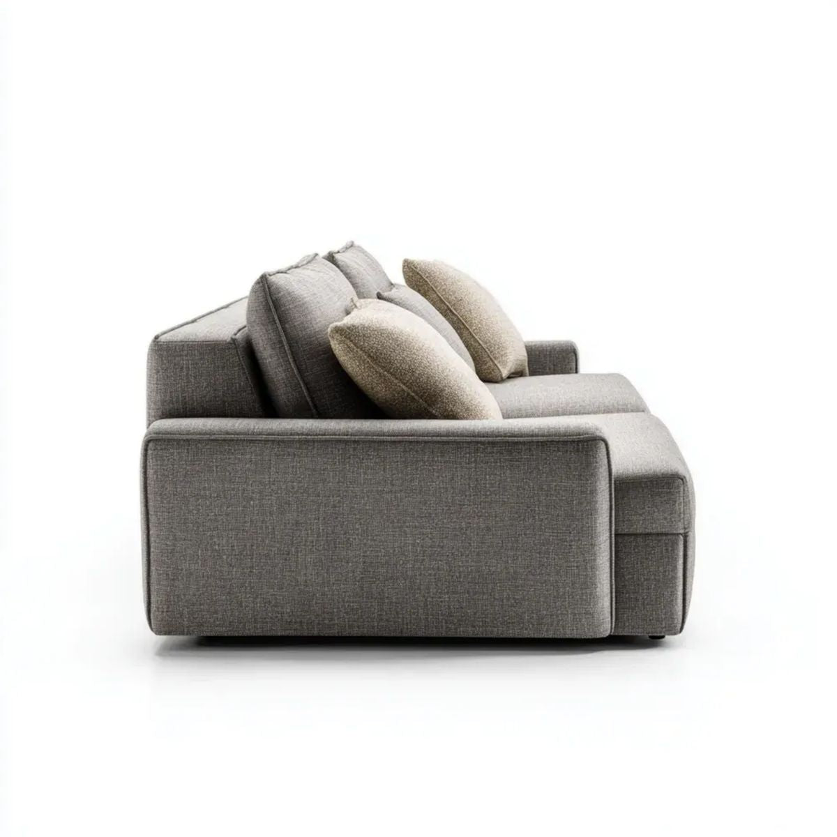 Sofa, Szara sofa z siwą kanapą 2 fotele w poliestrze z beżową poduszką, 200 x 100 x 85 cm