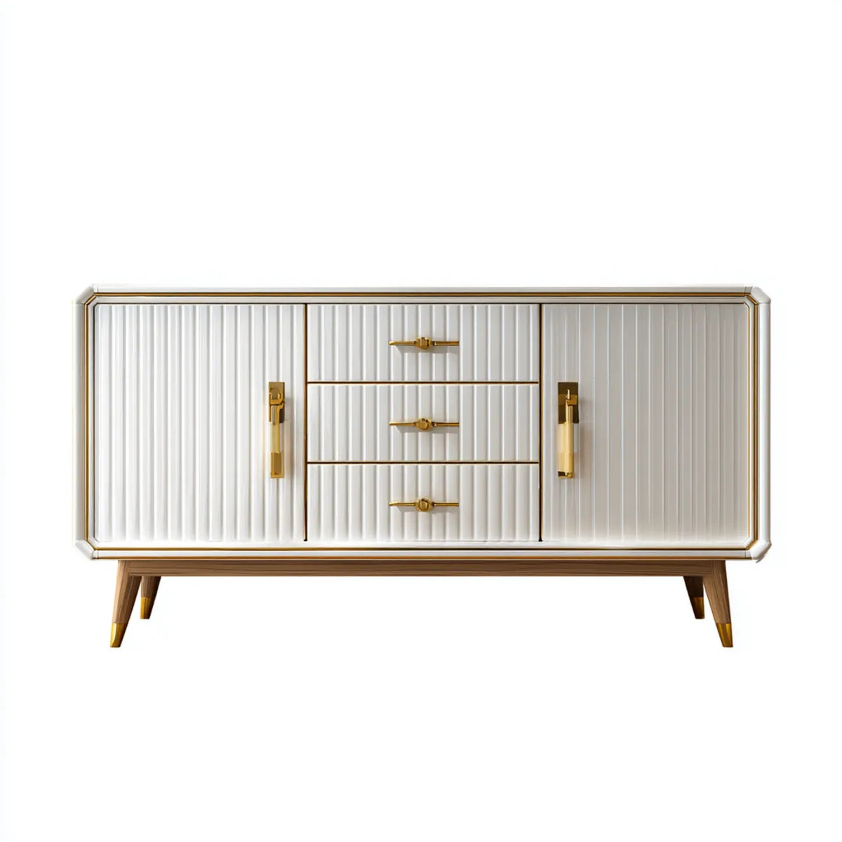 Witryna, Biała i złoty salon z 2 drzwiami i 3 szufladami w MDF 160 x 40 x 85 cm