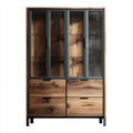 Witryna, Prostokątny, czarny i brązowy szklany top z 4 szklanymi drzwiami i 4 szufladami 100 x 40 x 200 cm dębu fornirowanego MDF