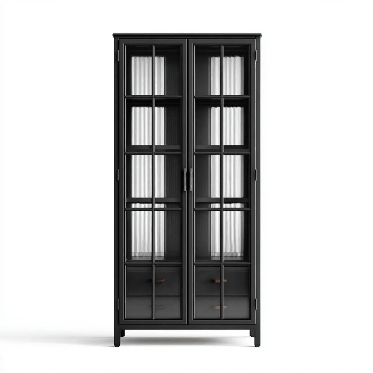 Witryna, Czarna salon szkło z 2 drzwiami ze stali i szkła z 80 x 40 x 180 cm
