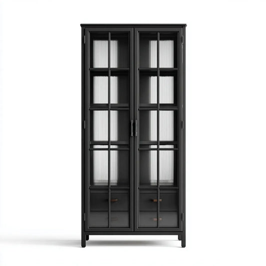 Witryna, Czarna salon szkło z 2 drzwiami ze stali i szkła z 80 x 40 x 180 cm