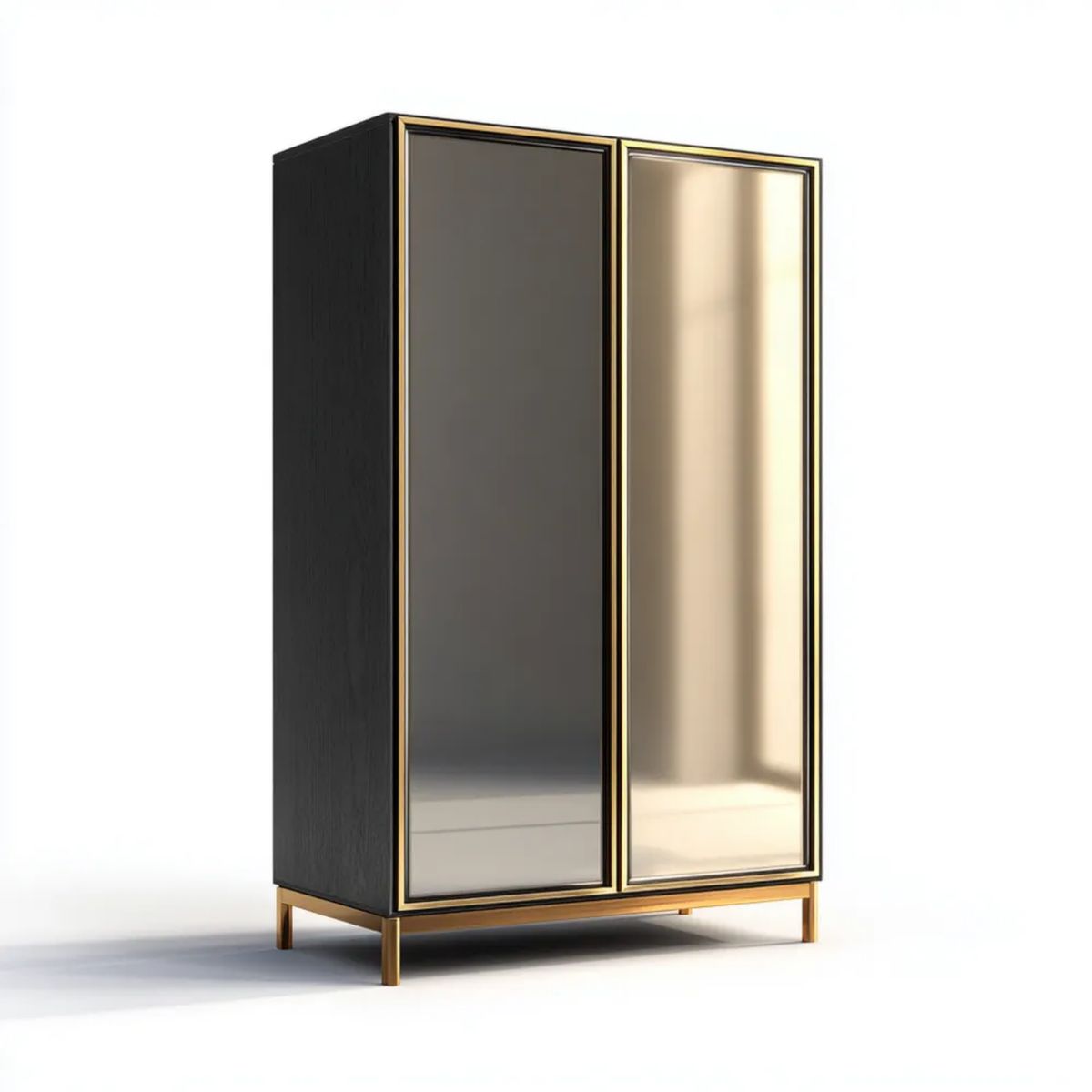 Szafa, Prostokątna Szafa 2-drzwiowa bursztynowe lusterka czarny i bursztynowy w MDF i metalowe panele balsam, 100 x 55 x 190 cm