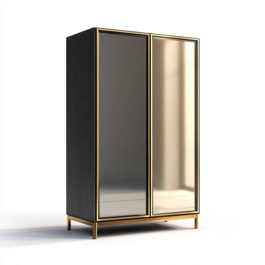 Szafa, Prostokątna Szafa 2-drzwiowa bursztynowe lusterka czarny i bursztynowy w MDF i metalowe panele balsam, 100 x 55 x 190 cm