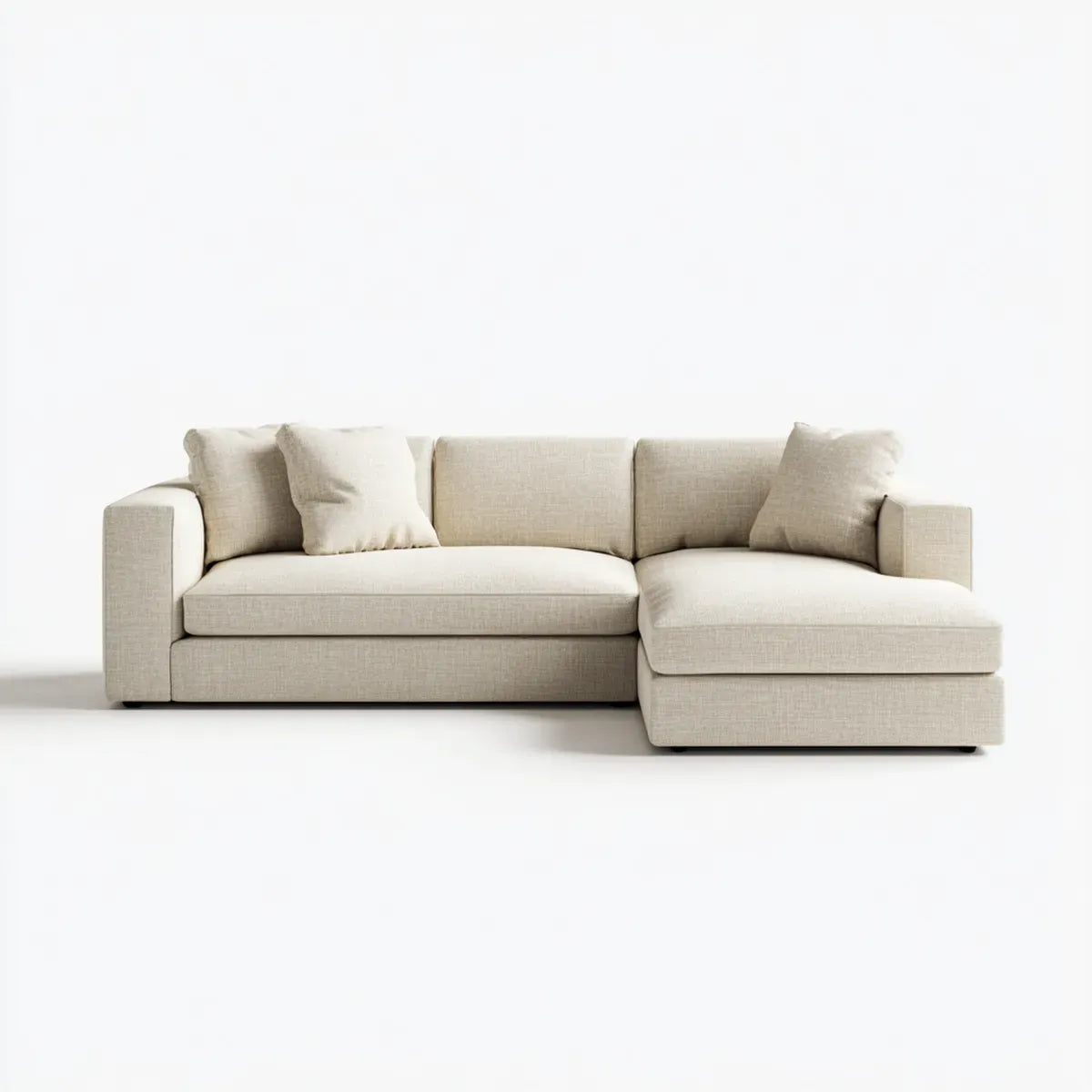 Sofa, Kanapa narożna z rekamierem w prawym beżu 260 x 160 x 85 cm poliestrowy kształt L