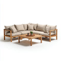 Sofa ogrodowa, Kącik ogrodowy 5 beżowe siedzenia w stałej akacji z prostokątnym stolikiem do kawy 250 x 190 cm