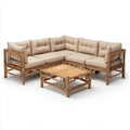 Sofa ogrodowa, Meble ogrodowe narożniki 4 beżowe bambusowe fotele z stolikiem do kawy 220 x 220 cm