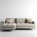 Sofa, 3-osobowa poliestrowy beżowy sofa z szezlongiem, 280 x 165 x 85 cm