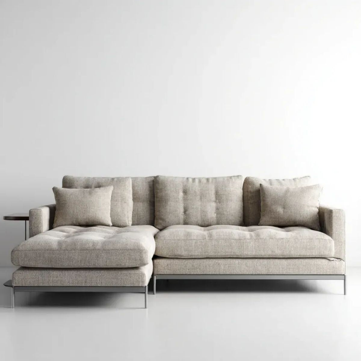 Sofa, 3-osobowa poliestrowy beżowy sofa z szezlongiem, 280 x 165 x 85 cm