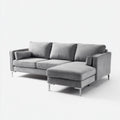 Sofa, 3-osobowa wyprostowany narożnik sofa szara poliester peleryna 250 x 160 x 85 cm z szezlongiem