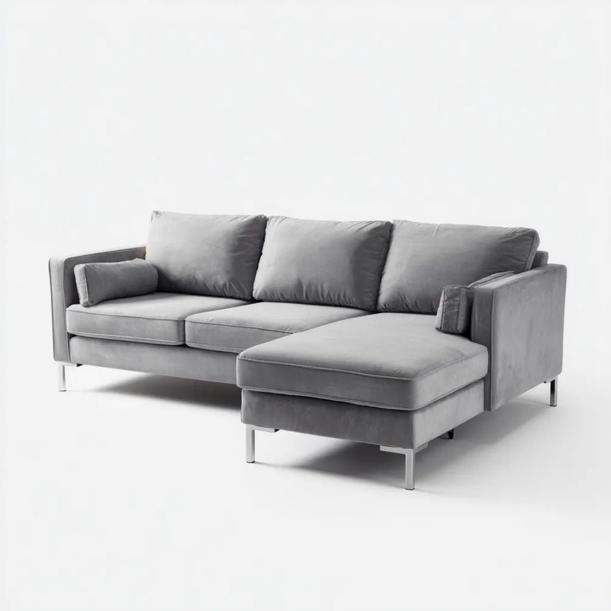 Sofa, 3-osobowa wyprostowany narożnik sofa szara poliester peleryna 250 x 160 x 85 cm z szezlongiem