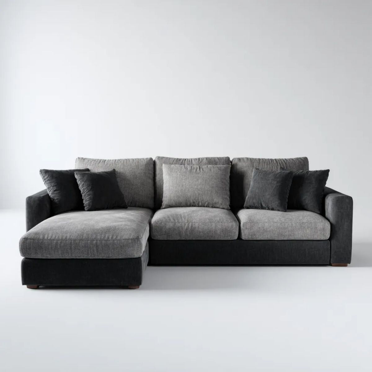 Sofa, 3-osobowa w lewo narożnik sofa w kolorze czarnym i antracyt szary poliester Belivelvet, 270 x 165 x 85 cm