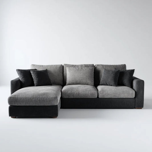 Sofa, 3-osobowa w lewo narożnik sofa w kolorze czarnym i antracyt szary poliester Belivelvet, 270 x 165 x 85 cm