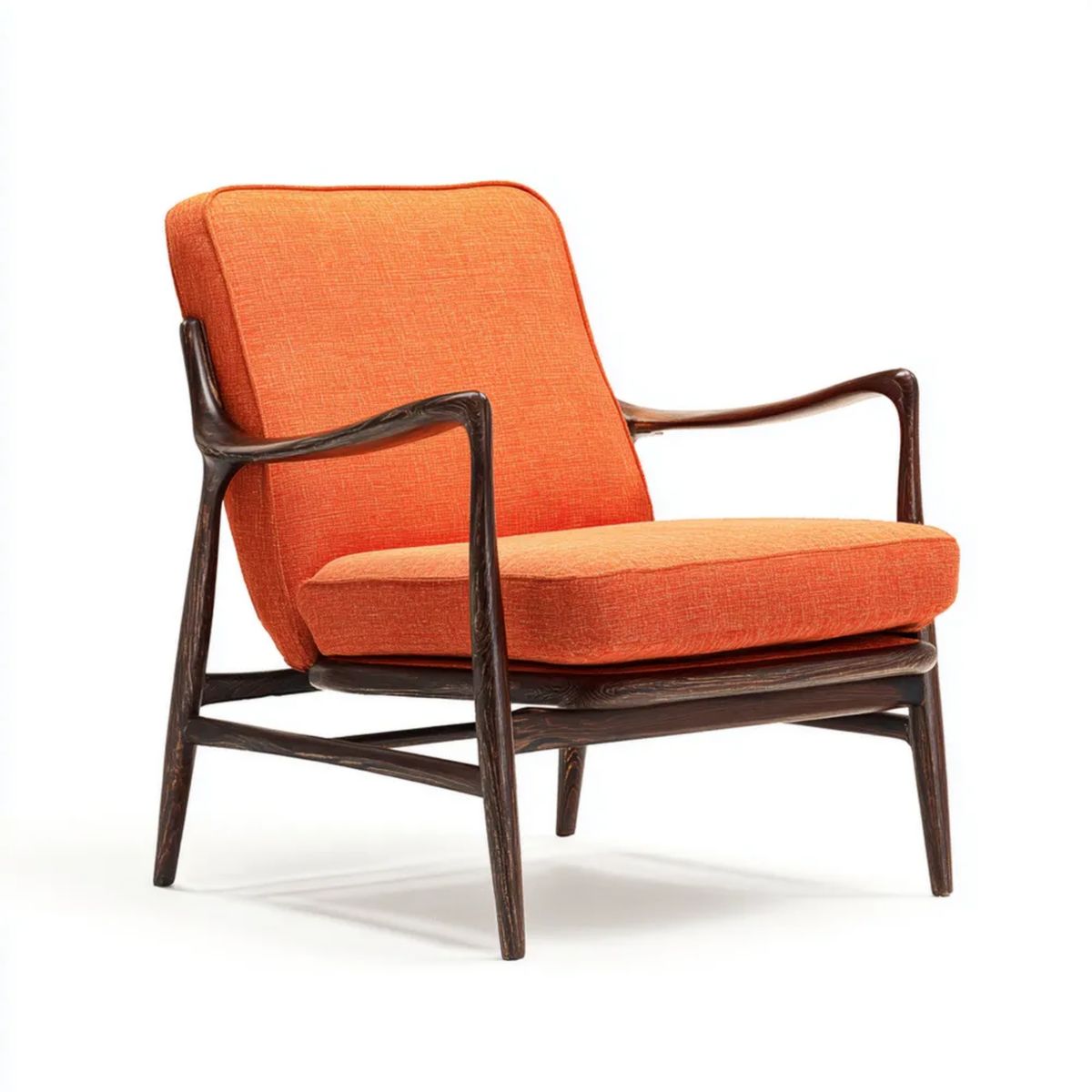 Fotel, Retro fotel z oparciami w pomarańczowej tkaniny z litego drewna i litego drewna z litego drewna, 68 x 78 x 82 cm