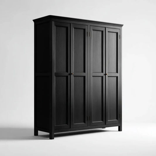 Szafa, 4 czarne drzwi do przechowywania w panelach MDF, 180 x 60 x 200 cm