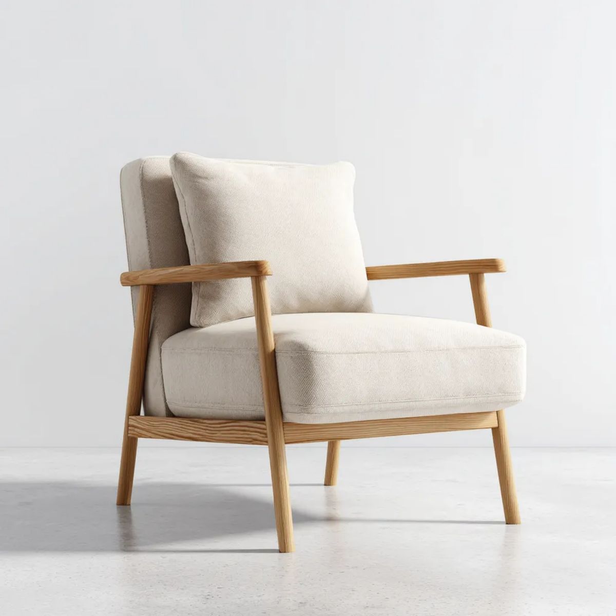 Fotel, Beżowa fotel w poliestrze i litego drewna 72 x 78 x 82 cm z podłokietnikami