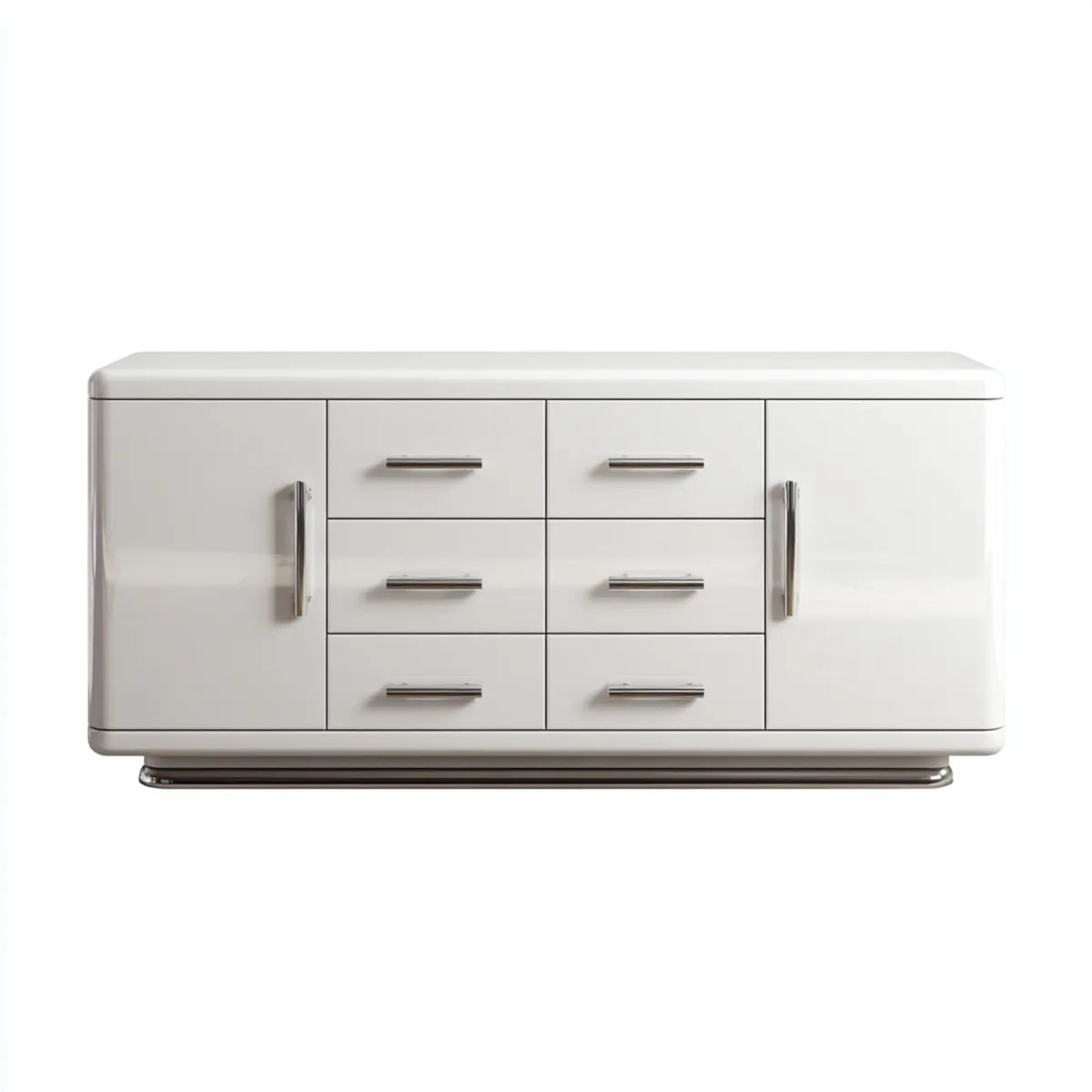 Witryna, Białe błyszczące salony z bocznicą 2 drzwi i 6 szufladami w MDF 150 x 40 x 80 cm prostokątne