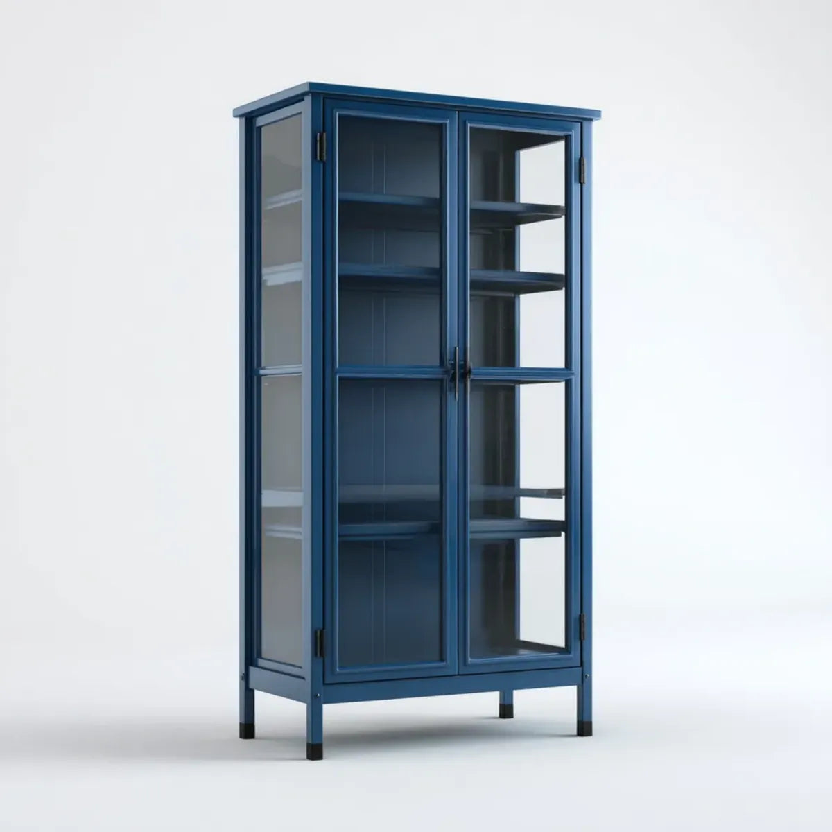 Witryna, Niebieskie szkło w salonie z 2 drzwiami szklanymi 80 x 40 x 180 cm w MDF i prostokątnym szkłem hartowanym