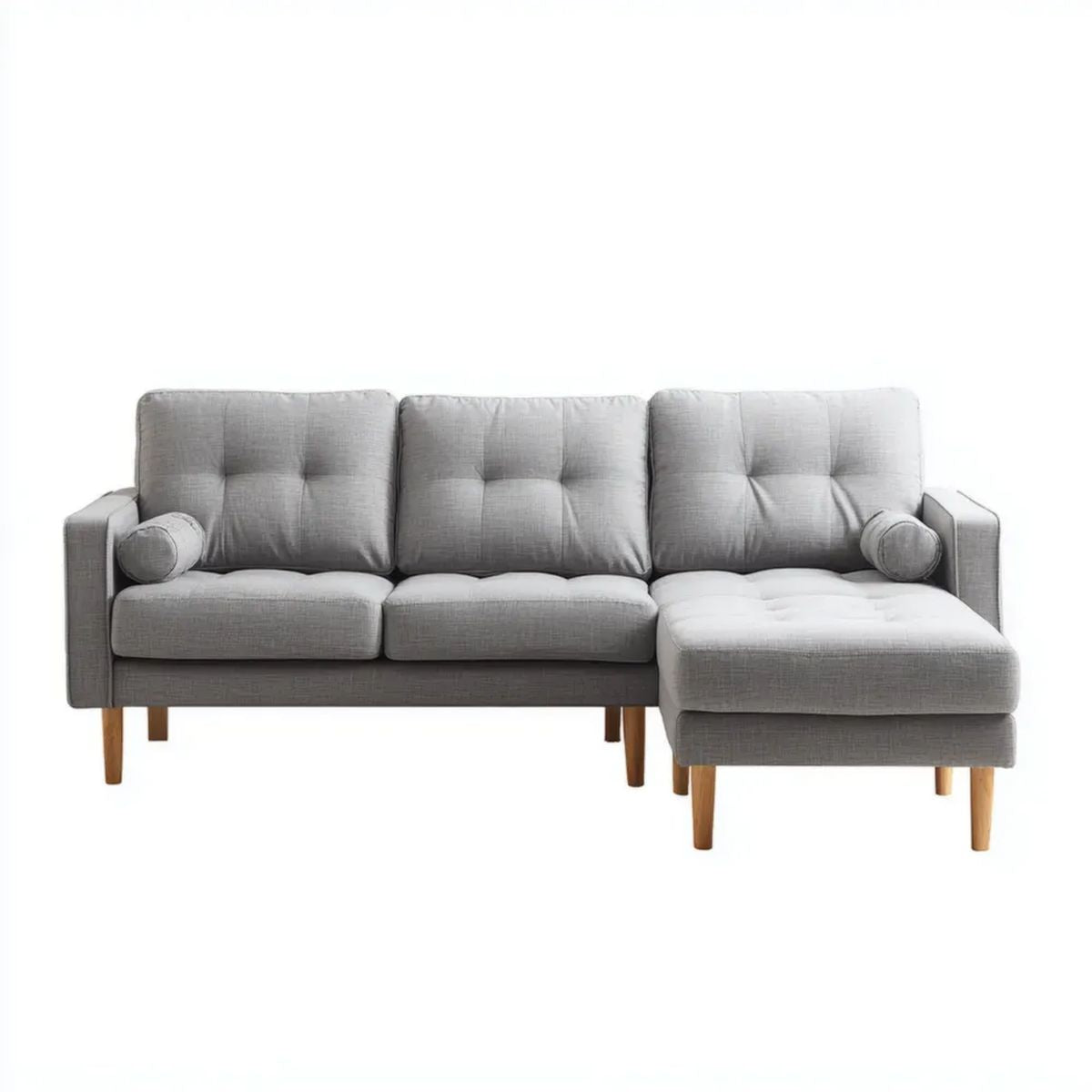 Sofa, 3-osobowa przezroczysty szary poliestrowy sofa z melioranem, drewniany stop, 218 x 145 x 86 cm