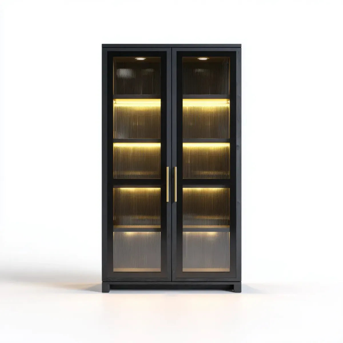 Witryna, Czarna pokój dzienny LED szkło 90 x 40 x 190 cm w MDF i prostokątne szkło hartowane z 2 drzwiami