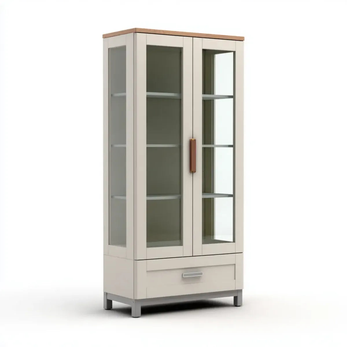 Witryna, Salon szkło z 2 drzwi biały krem ze szkła MDF prostokątna 80 x 40 x 180 cm
