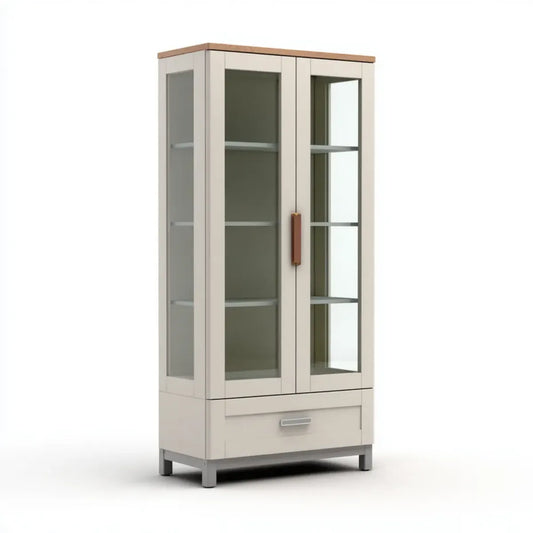 Witryna, Salon szkło z 2 drzwi biały krem ze szkła MDF prostokątna 80 x 40 x 180 cm