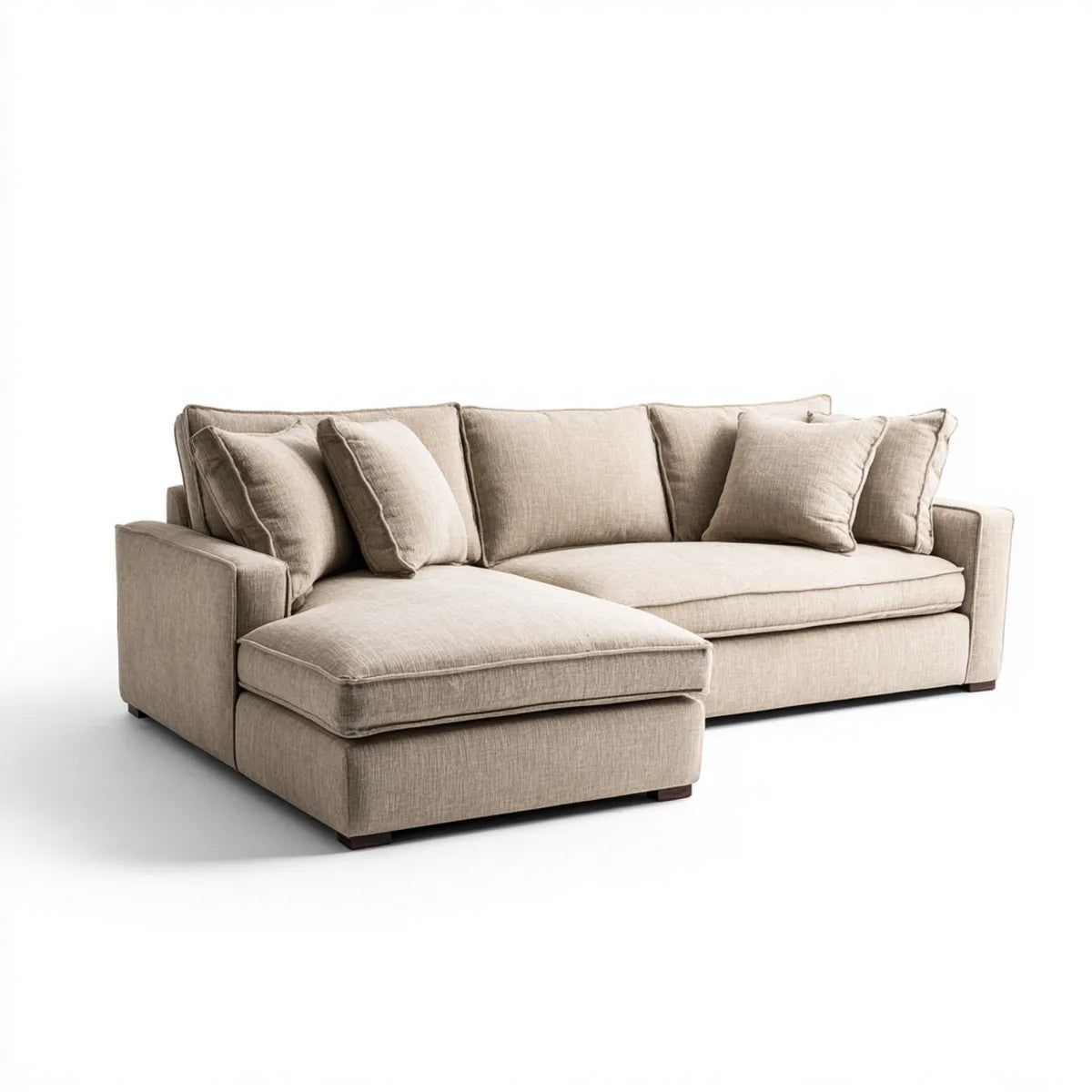 Sofa, Kanapa narożna beżowa z lewym ottomanem z poliestru 260 x 170 x 85 cm
