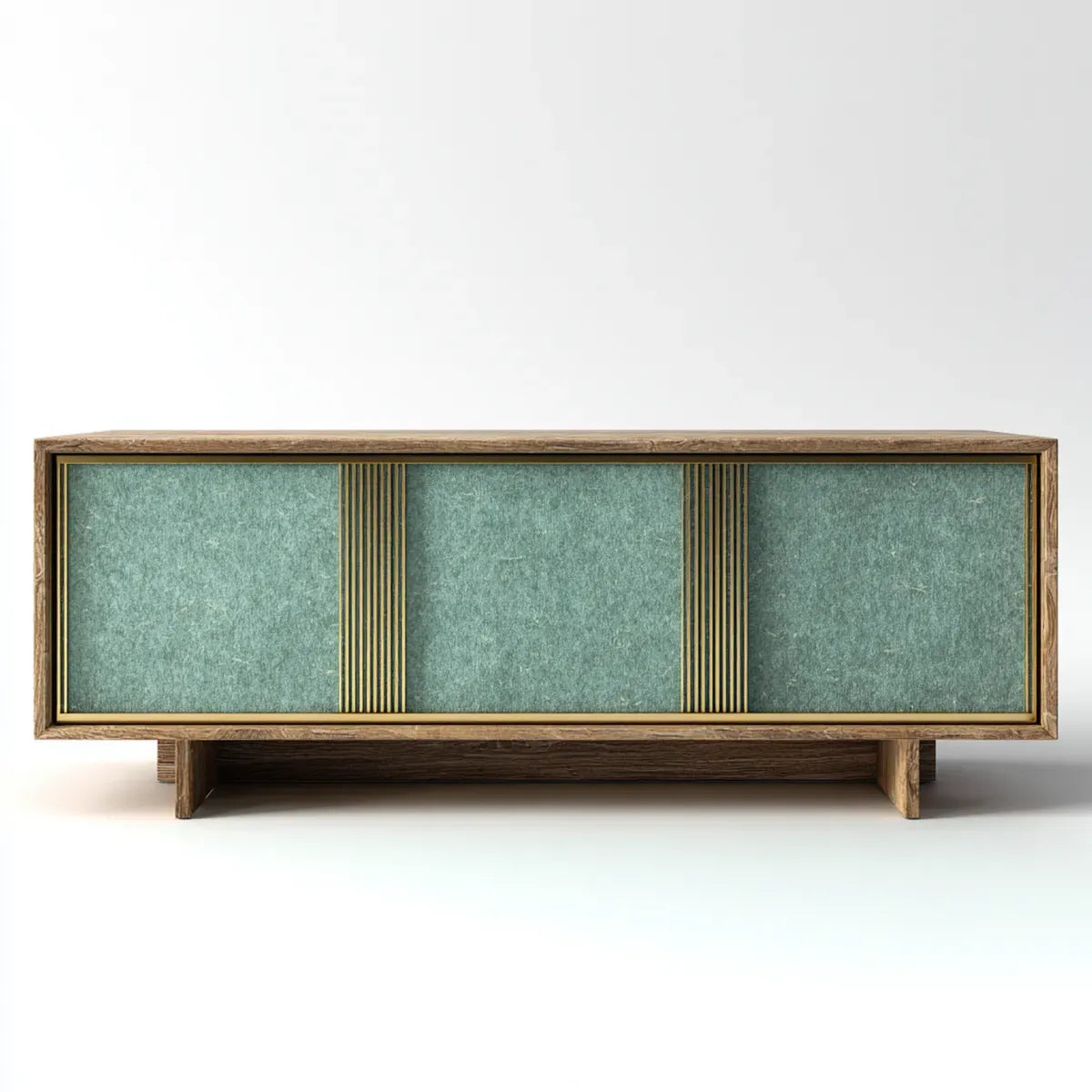 Witryna, 3 drzwi zielony szałwia i dąb pokój dzienny boczny 180 x 40 x 75 cm w MDF fornirowane prostokątna kształt