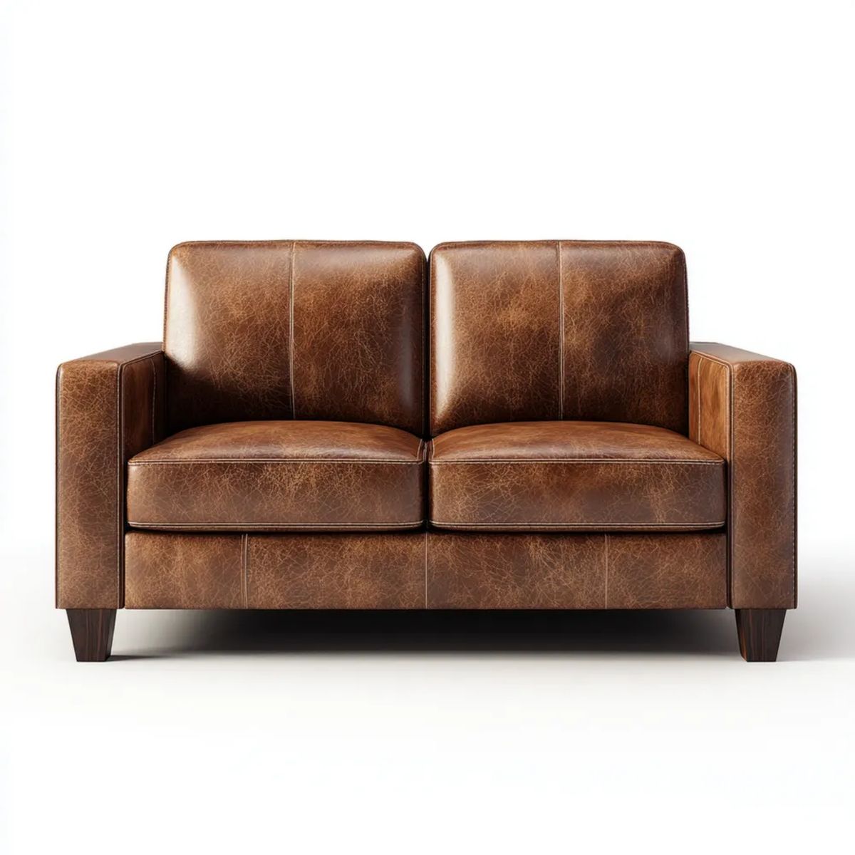 Sofa, Brązowa sofa ze skóry syntetycznej, 150 x 85 x 88 cm
