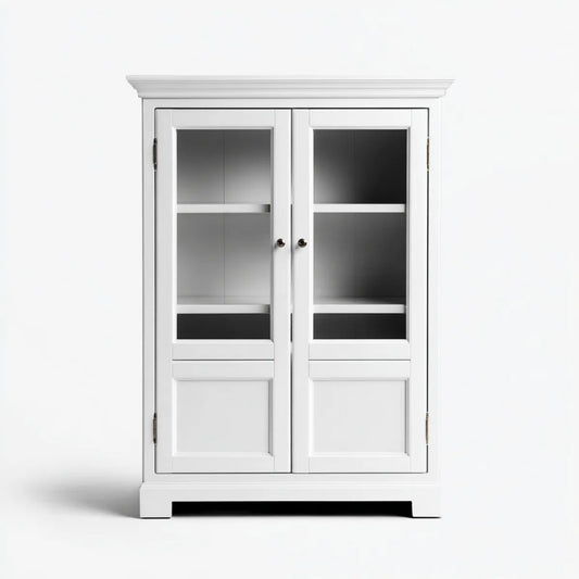 Witryna, Biała salon z 2 drzwiami MDF i prostokątnym hartowanym szkłem 90 x 40 x 180 cm