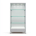 Witryna, Srebrna szafa na wyświetlacze ze szkła hartowanego i prostokątnego aluminium 80 x 40 x 180 cm z 3 półkami i oświetleniem LED
