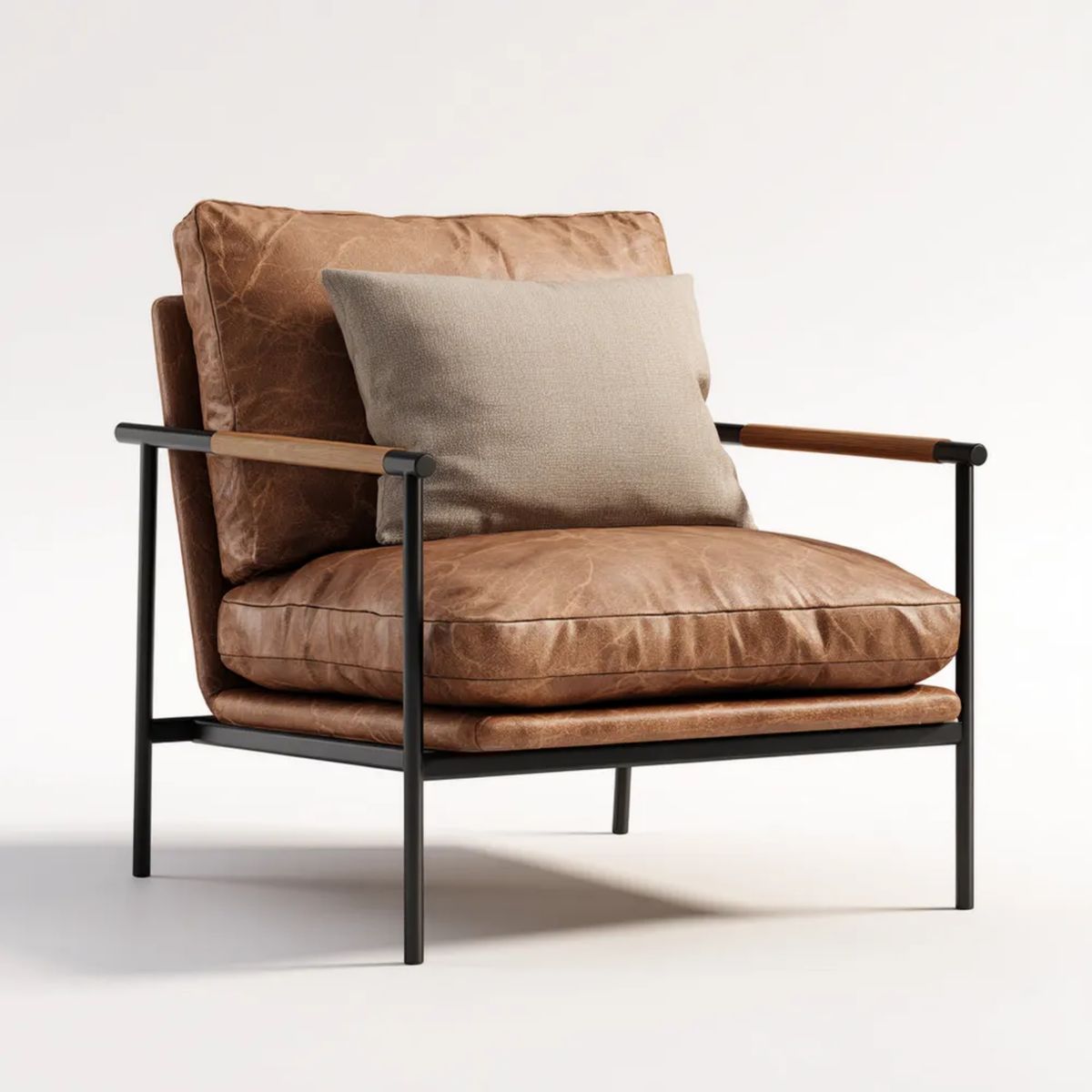 Fotel, Brązowy fotel ze skóry syntetycznej ze stali nierdzewnej 75 x 82 x 80 cm