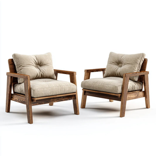 Fotel, Zestaw 2 foteli Beżżowa 70 x 78 x 82 cm litego drewna poliestrowego prostokątny
